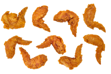 Set Chicken wing isolated on white background top view ,Crispy fried chicken pieces