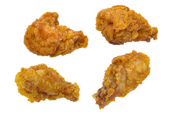 Set Chicken Drumette isolated on white background top view ,Crispy fried chicken pieces
