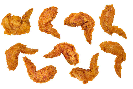 Set Chicken wing isolated on white background top view ,Crispy fried chicken pieces