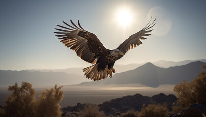 Naklejka premium Majestic bird of prey soars in freedom generated by AI