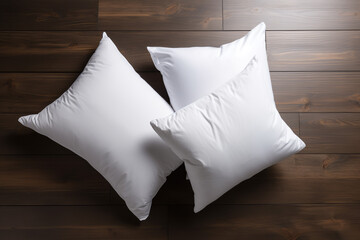 White Pillows On Wooden Background. Generative Ai