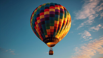 Fototapeta premium Vibrant hot air balloon gliding mid air adventure generated by AI