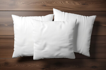 White Pillows On Wooden Background. Generative Ai