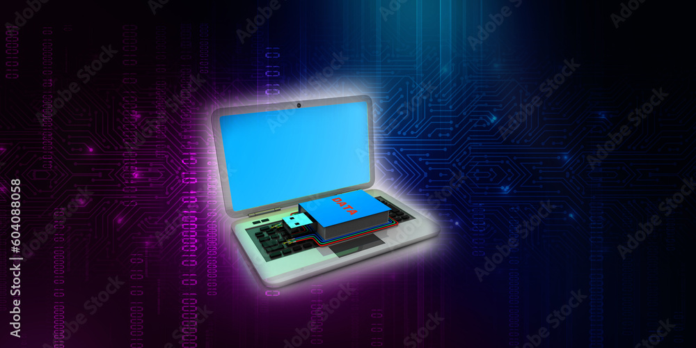 Poster 3d rendering data text word usb flash drive connected laptop