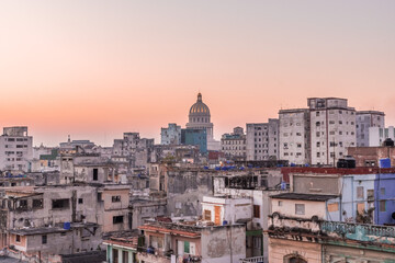 Fototapeta na wymiar View over the rooftops of Havana in Cuba with the Capitol