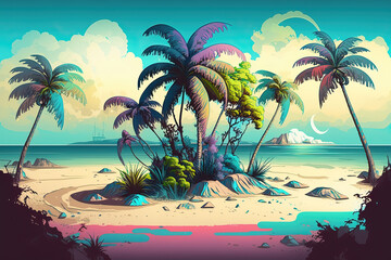 Obraz na płótnie Canvas illustration of tropical island, ai generated