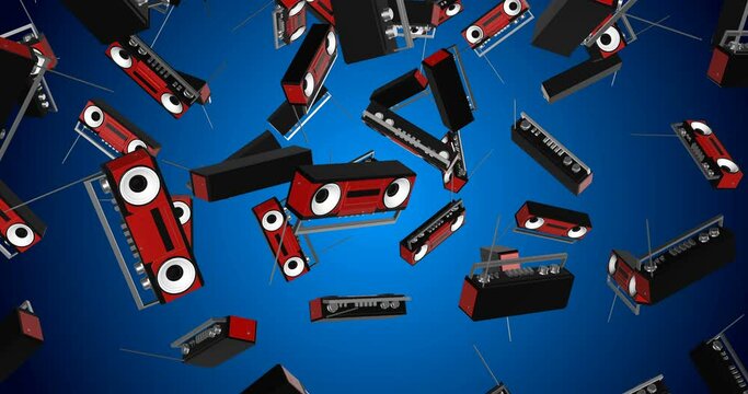 Boombox falling slow motion 3d animation