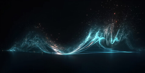 Abstract digital particle wave and light. Photorealistic illustration generative AI.