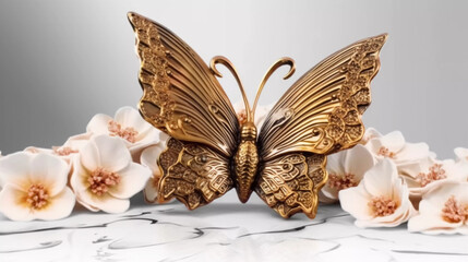 3D Butterfly Wallpaper Wall Art Design Decor White Gold Luxus Premium AI Generated