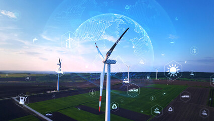 Wind energy and sustainable resources. Renewable energy technology.Sustainable Development Goals (SDGs).Renewable resource technology to reduce pollution and carbon emissions. 