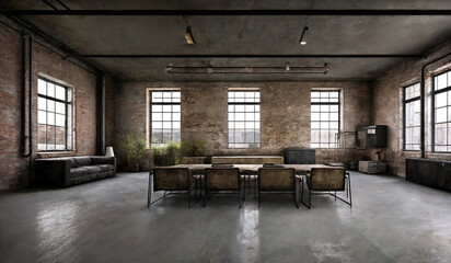 Interior design of a dark themed industrial style living room | Generative Ai