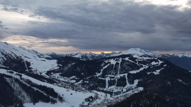Superbe aerial timelapse during the sunset in the mountains from the Danay in France