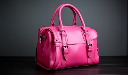 Stylish Pink Women's Handbag on Gray Background, generative AI