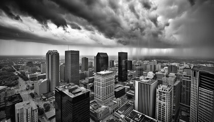 Urban skyline, skyscrapers, and moody sky combine generated by AI