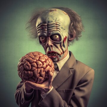 A zombie holding a human brain