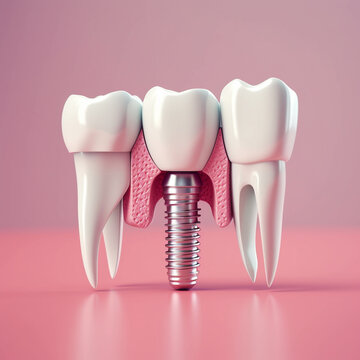 Close up of dental teeth implant. 3D rendering.