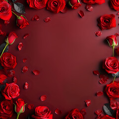 Roses on red background for templates, gift cards or love poems