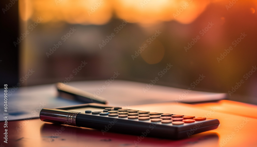 Poster office desk with business documents and calculator generated by ai