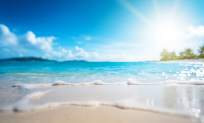 Fototapeta na wymiar Serene tropical summer beach with defocused natural background, generative AI