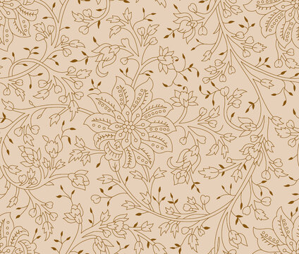 seamless ethnic rotary repeat fabric and tile design. Traditional ethnic geometric shapes border mughal art baroque and multi flower Seamless pattern with paisley ornament, repeat floral texture.