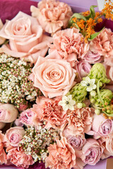 close up Beautiful bouquet of flowers on table. Floral shop concept . Beautiful fresh cut bouquet. Flowers delivery