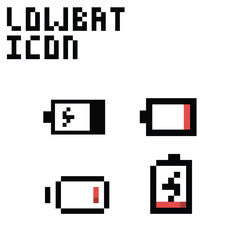 low battery icon pixel art style use black and red color good for your project and game asset.