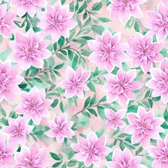 Seamless blooming flowers pattern in watercolor paint style