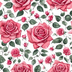 Seamless blooming flowers pattern in watercolor paint style