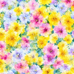 Seamless blooming flowers pattern in watercolor paint style