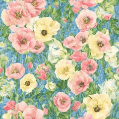 Seamless blooming flowers pattern in watercolor paint style