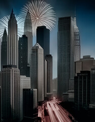 Fototapeta na wymiar Fireworks in the big city