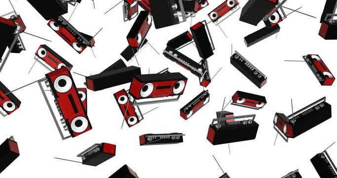 Boombox falling slow motion 3d animation