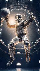 Fototapeta na wymiar hand drawn astronaut playing basketball 