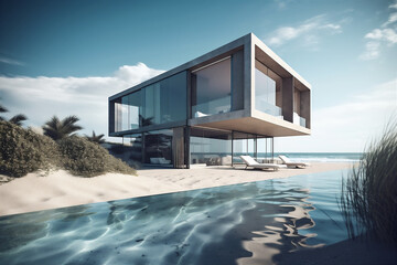 Obraz na płótnie Canvas Modern home with sea view. AI generated