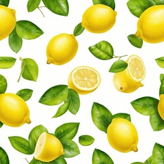 A seamless lemon pattern on white background. pattern for fabric. Generative AI