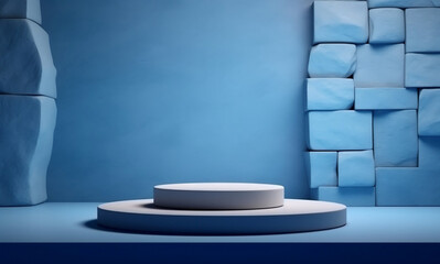 Soothing Blue Background with Stone Masonry Podium for Presentations, generative AI