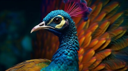 Obraz premium AI Generative photos of a mutilple of magical peacocks with enchanted colors in the enchanted forest