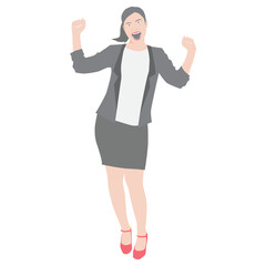 businesswoman raising arms up expressing happy celebrating successful.happy office lady vector illustration