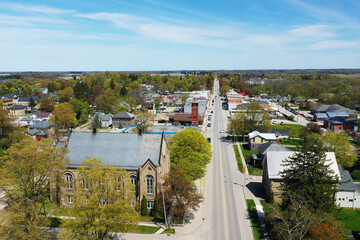 Fototapeta na wymiar Aerial view of Norwich, Ontario, Canada in spring