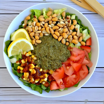 Burmese tea leaf salad called Lahpet thoke recipe. AI generated