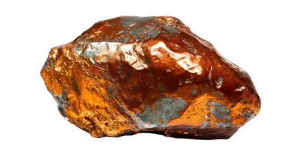 Copper nugget gem mineral isolated on transparent and white background. Generative AI