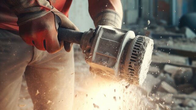 Generative AI A laborer uses a jackhammer to break up a concrete