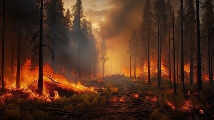 Big Forest fire. Generative AI - obrazy, fototapety, plakaty