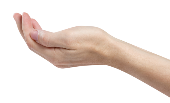 Outstretched hand gesture, holding, asking or offering something, cut out