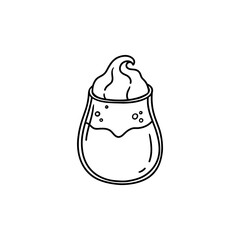 Korean dalgona coffee. Creamy Vienna drink. Soft drink with whipped cream. Trendy latte line illustration