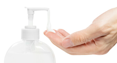 Washing hands using liquid soap, cut out