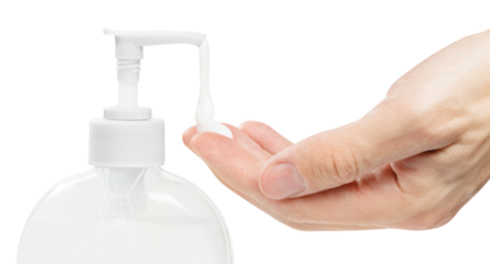 Washing hands using liquid soap, cut out