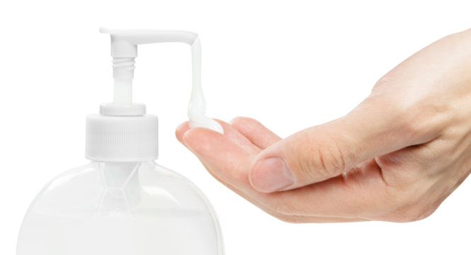 Washing hands using liquid soap, cut out