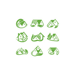 Set Home Building Leaf Nature Icon Collection Logo