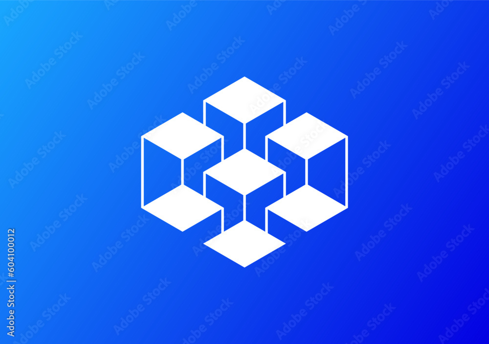 Poster an abstract logo composed of meticulously arranged cubes forming a bar graph, representing the essen